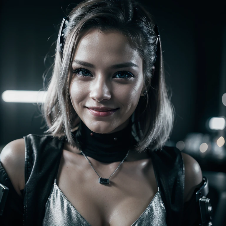 (HD) (8k) (detailed) Chrismas table smile blink right eye cyberpunk style noir wharol