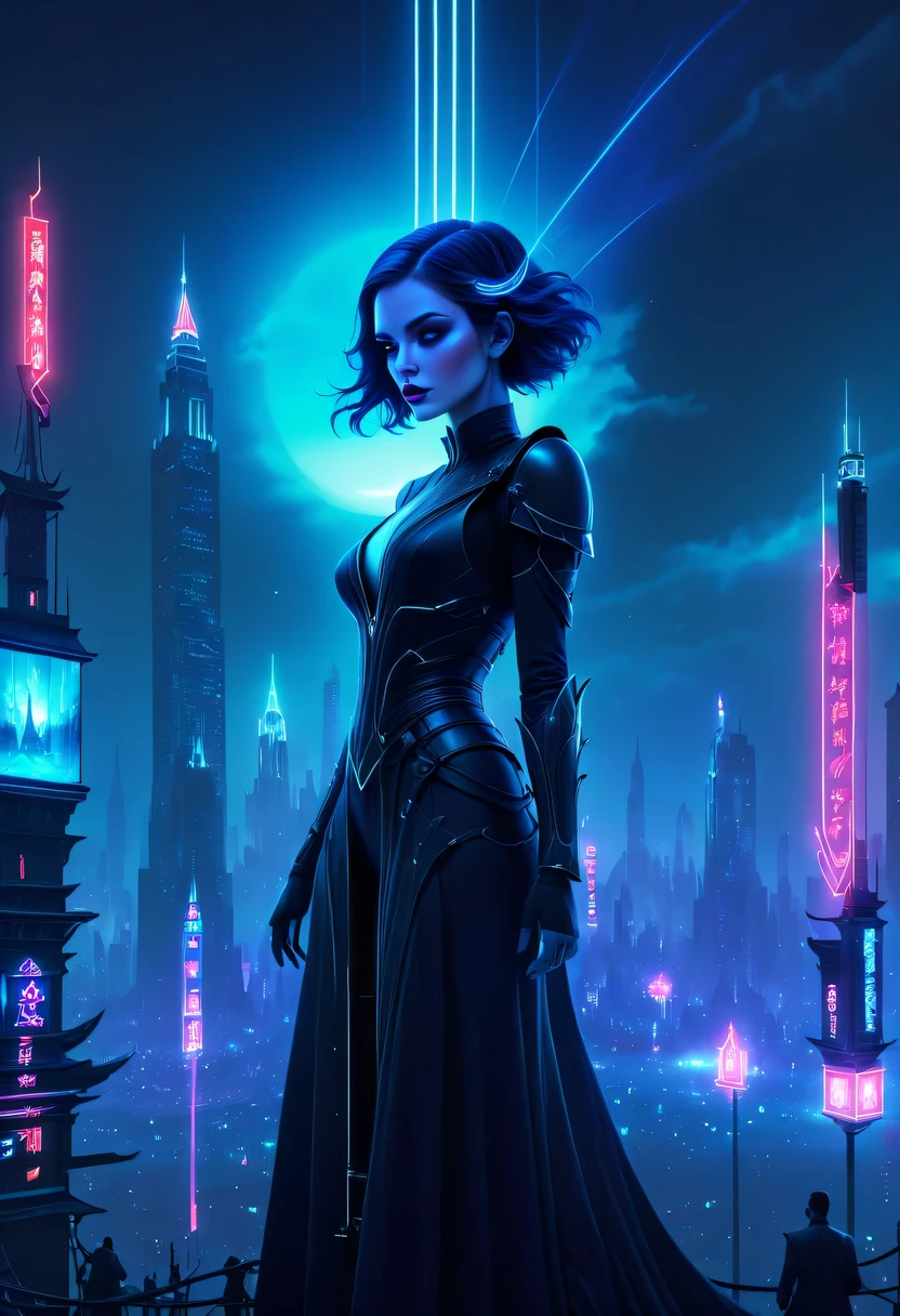 epic fantasy digital art style, and Mumford Tom Bagshaw.., dark fantasy style art, Epic fantasy art style,, dark fantasy art style,  Epic fantasy art style HD, dark fantasy digital art，a vast cybernetic network metropolis. neonlight，advertising billboard,Embedded LED shine. Future Vision, Excellent location，Features city views, (充满活力的neonlight:1.5), (digitial painting:1.25), (4K:1.2). enviroment: panoramic view of a city，skylines."