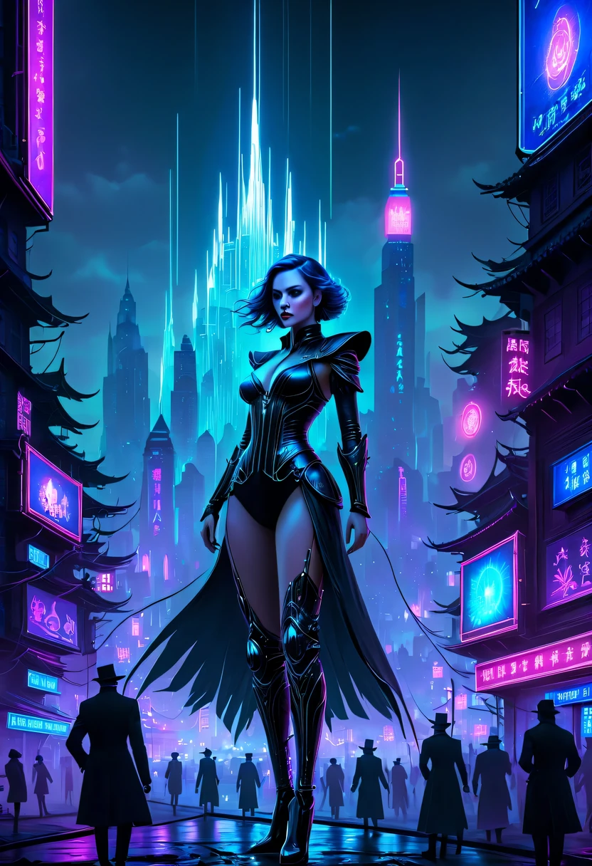 epic fantasy digital art style, and Mumford Tom Bagshaw.., dark fantasy style art, Epic fantasy art style,, dark fantasy art style,  Epic fantasy art style HD, dark fantasy digital art，a vast cybernetic network metropolis. neonlight，advertising billboard,Embedded LED shine. Future Vision, Excellent location，Features city views, (充满活力的neonlight:1.5), (digitial painting:1.25), (4K:1.2). enviroment: panoramic view of a city，skylines."
