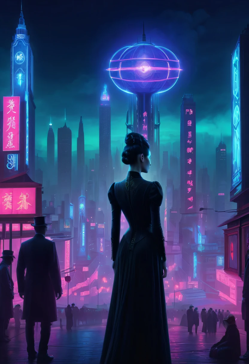 epic fantasy digital art style, and Mumford Tom Bagshaw.., dark fantasy style art, Epic fantasy art style,, dark fantasy art style,  Epic fantasy art style HD, dark fantasy digital art，a vast cybernetic network metropolis. neonlight，advertising billboard,Embedded LED shine. Future Vision, Excellent location，Features city views, (充满活力的neonlight:1.5), (digitial painting:1.25), (4K:1.2). enviroment: panoramic view of a city，skylines."