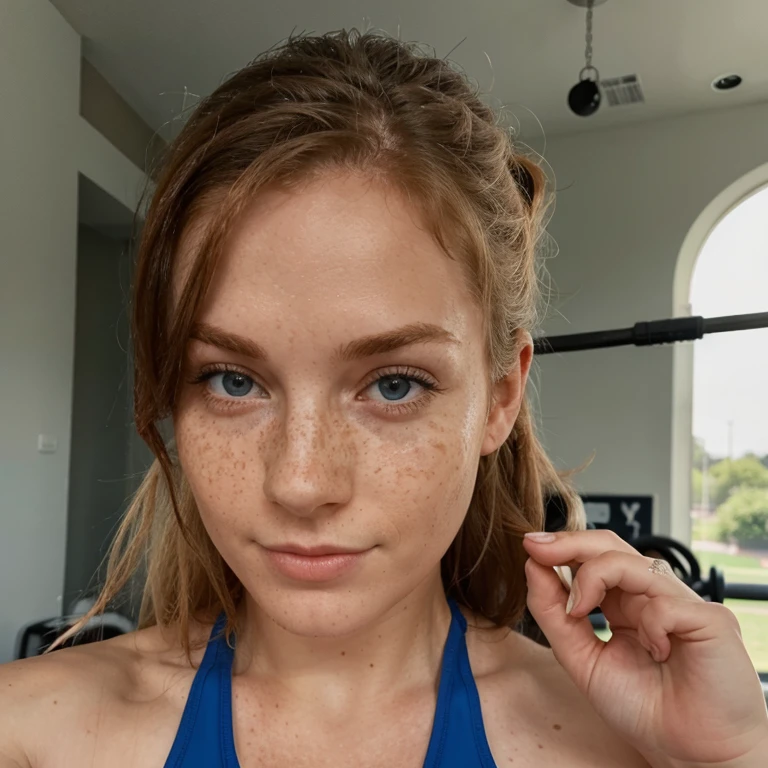 one beautyful woman, no makeup, long blonde hair and streaks. studiophoto quality, half top and jogginghose, looks like jennifer lawrence and ariana grande, sweet, full body , lara croft, in a sportsbar, basecap