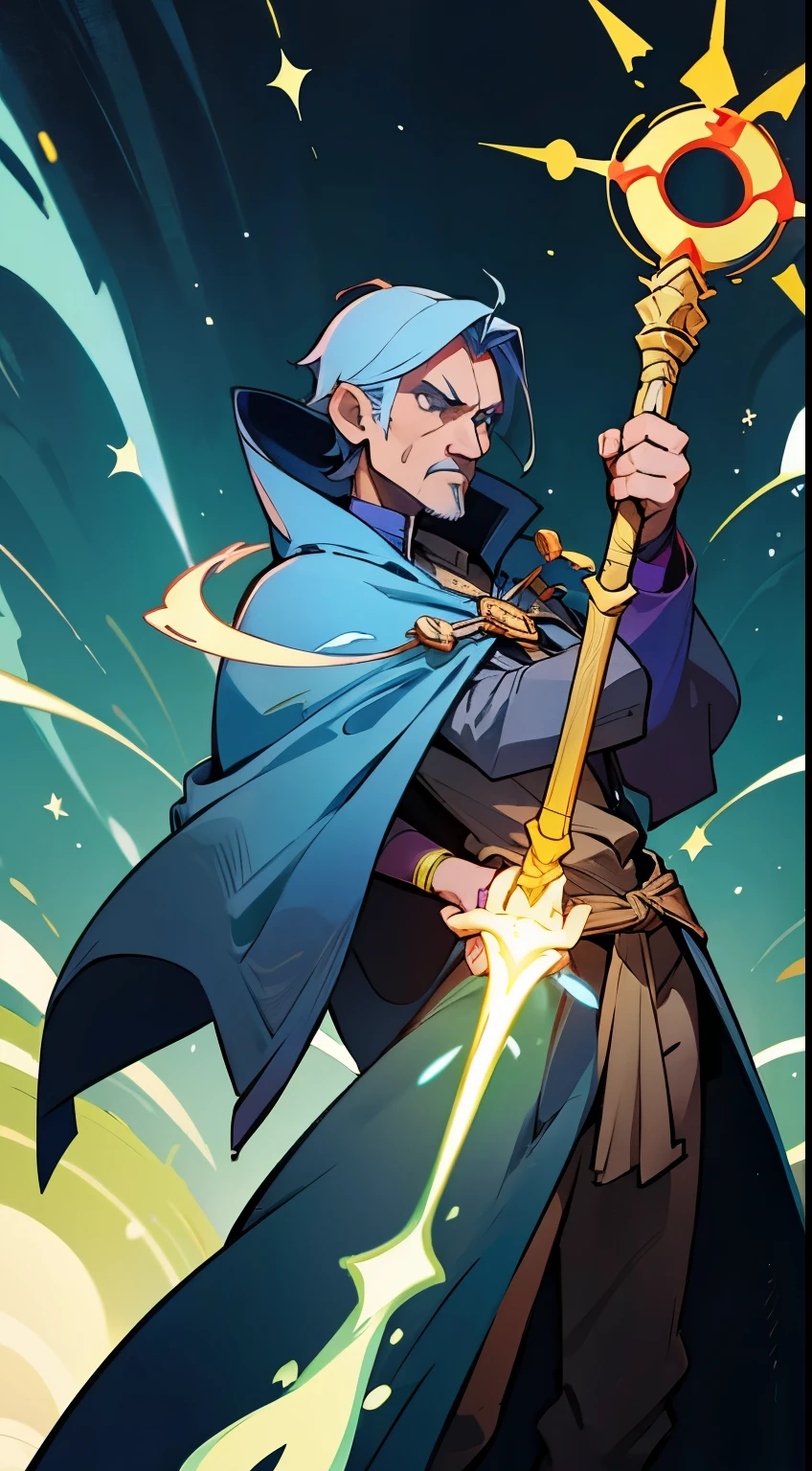adult man, Magic Staff in Hand, Archmage, greed