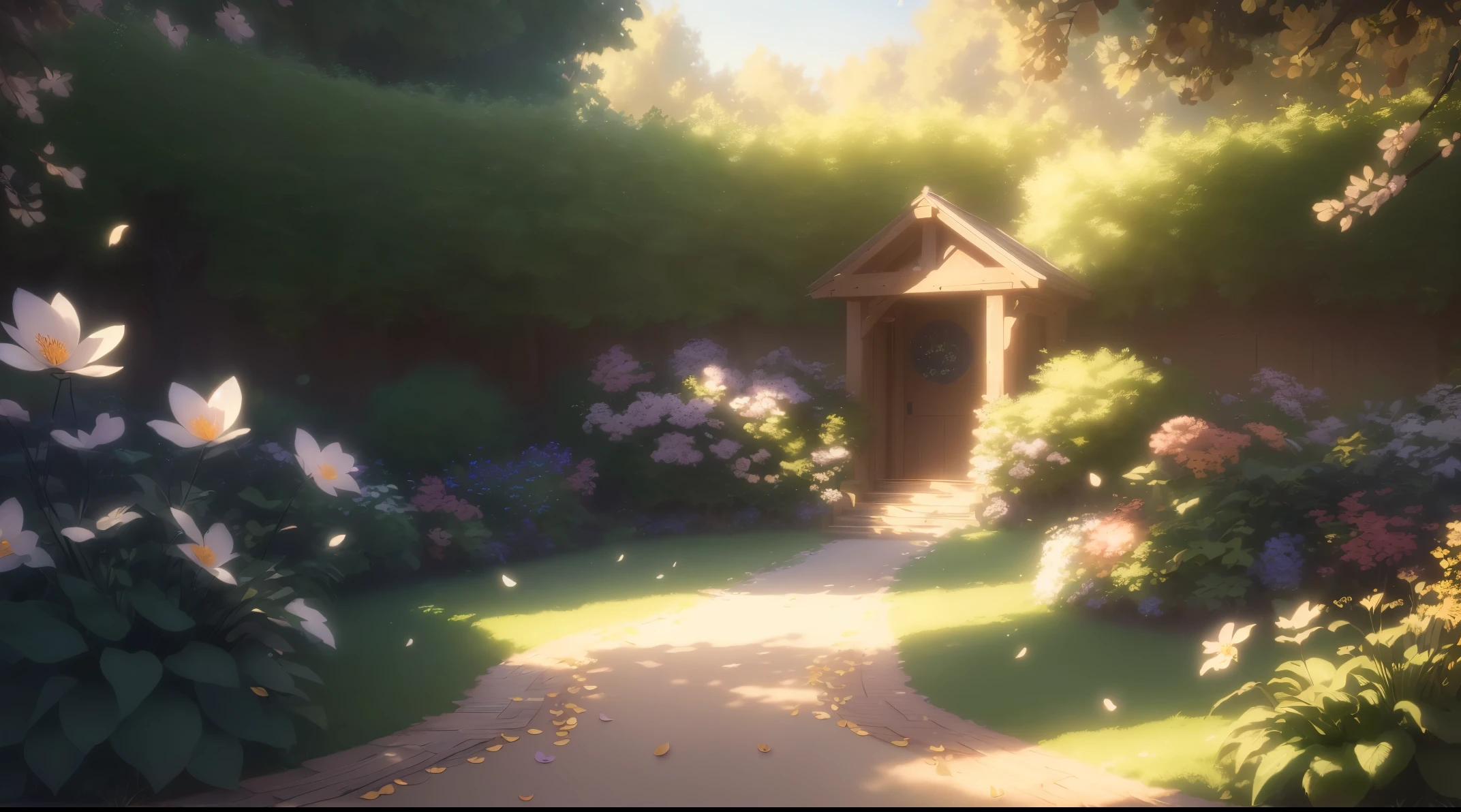Masterpiece, best quality, (very detailed CG unity 8k wallpaper) (best quality), (best illustration), (best shadows) nature valley delicate leaves petals of various colors falling in the air Ray tracing, ultra detailed --v6