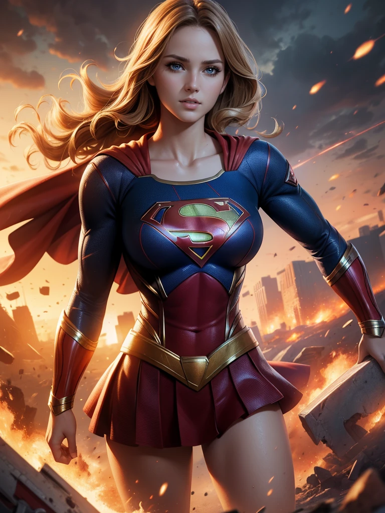 (Best Quality, masterpiece, ultra-detailer, 32K resolution, extremely detailed), Digital Painting, character concept art portrait, Supergirl, gigantic breasts, catastrophe,
