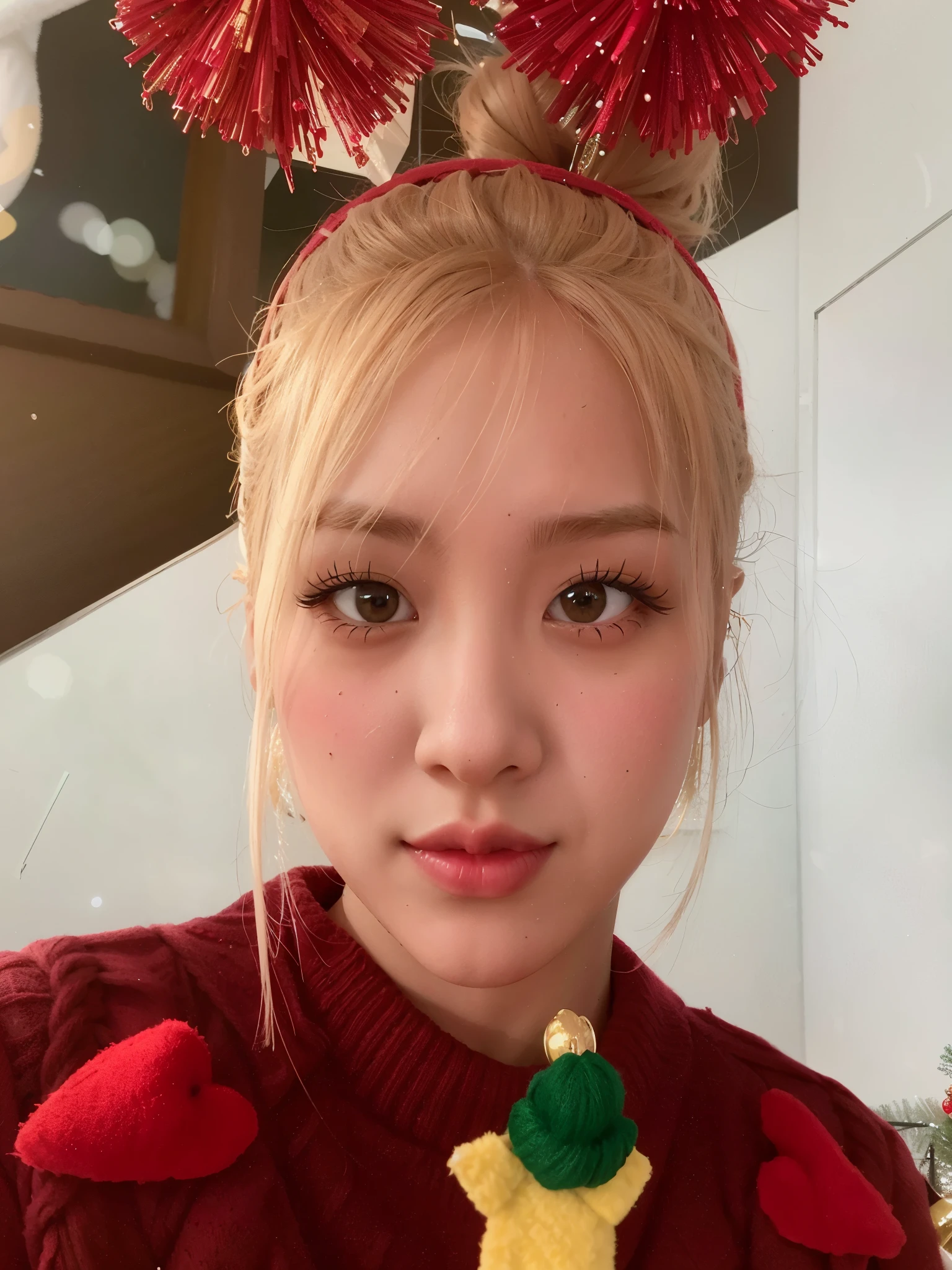Arafa girl wearing a red sweater and a green and yellow Christmas ornament, Rozan Park of Blackpink, Josie from Blackpink, portrait of Josie from Blackpink, lalisa manobal, Lalisa Manoban from Blackpink, Kim Dewong, They will finish grilling, Park Ji-min, tzuyu from twice, Sun Yongju, jinyoung shin