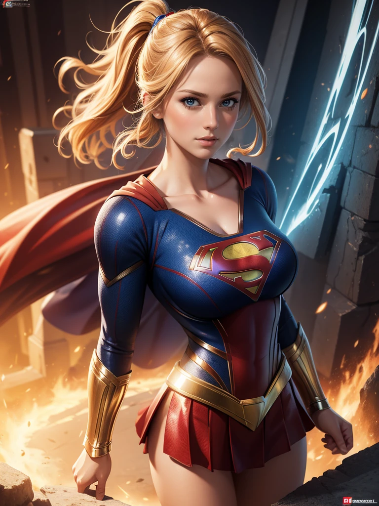 (Best Quality, masterpiece, ultra-detailer, 16K resolution, extremely detailed), Digital Painting, character concept art portrait, Supergirl, gigantic breasts.
