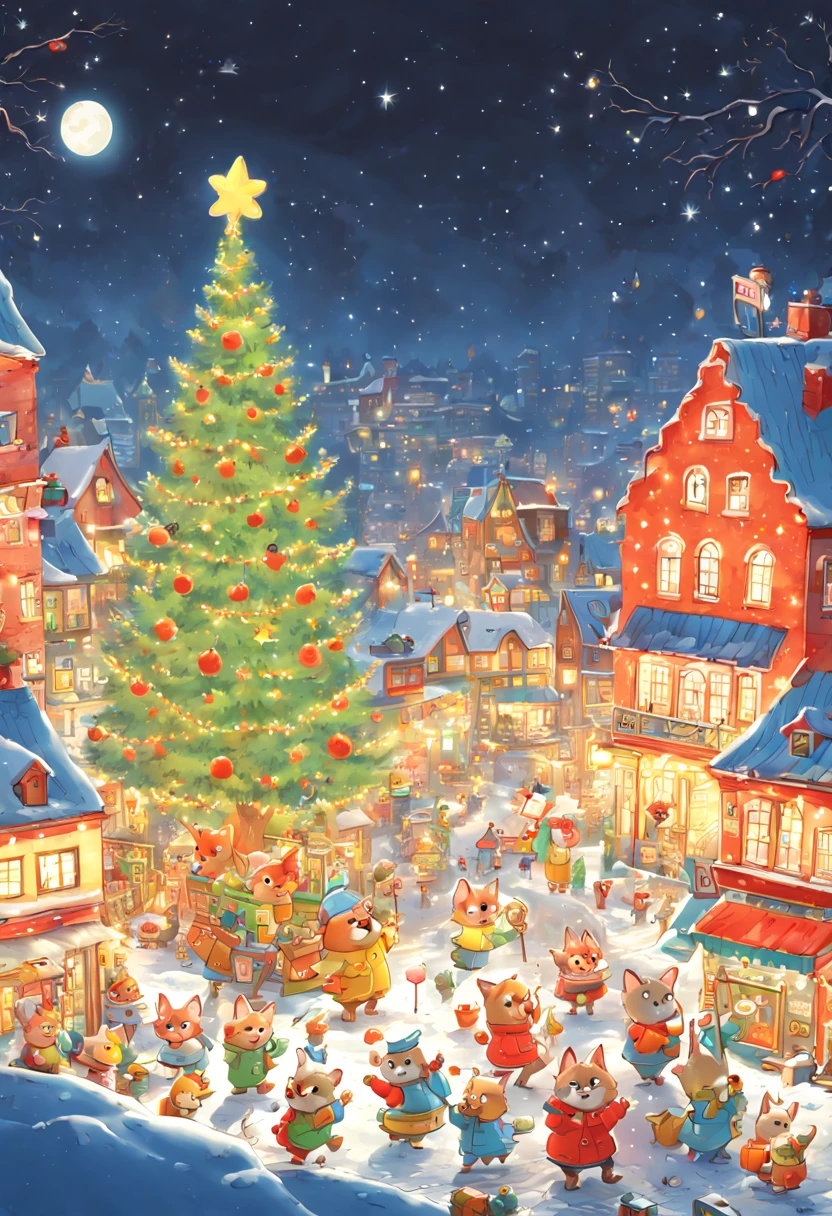 by Richard Scarry, night, happy new year, enhance, intricate, (best quality, masterpiece, Representative work, official art, Professional, unity 8k wallpaper:1.3)