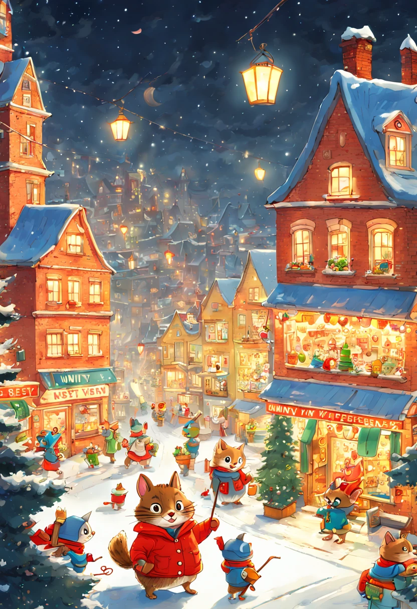 by Richard Scarry, night, happy new year, enhance, intricate, (best quality, masterpiece, Representative work, official art, Professional, unity 8k wallpaper:1.3)