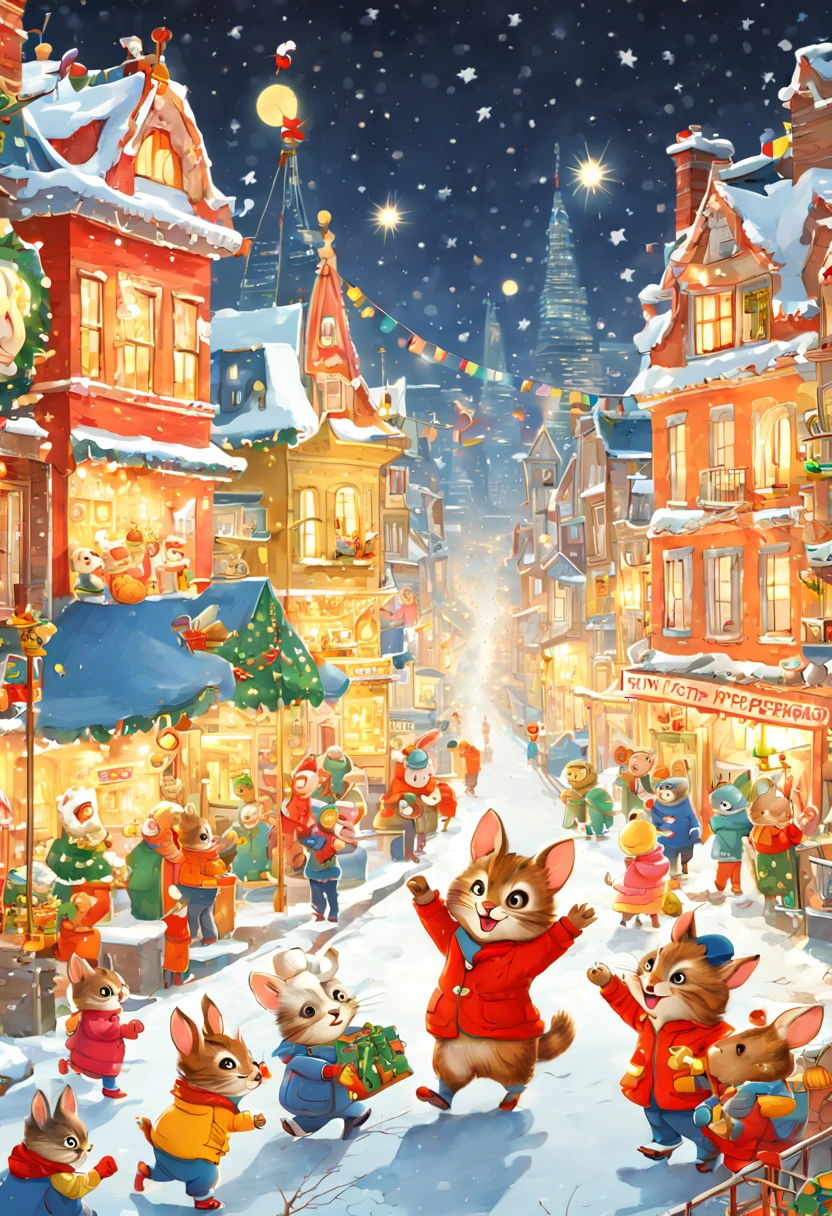 by Richard Scarry, night, happy new year, enhance, intricate, (best quality, masterpiece, Representative work, official art, Professional, unity 8k wallpaper:1.3)