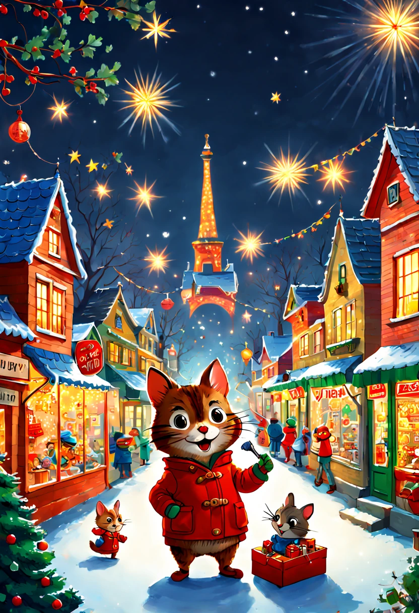 by Richard Scarry, night, happy new year, enhance, intricate, (best quality, masterpiece, Representative work, official art, Professional, unity 8k wallpaper:1.3)