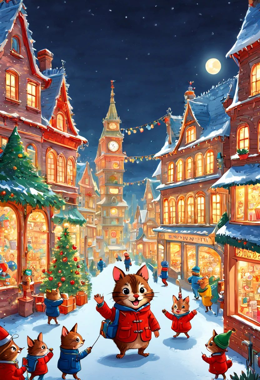 by Richard Scarry, night, happy new year, enhance, intricate, (best quality, masterpiece, Representative work, official art, Professional, unity 8k wallpaper:1.3)