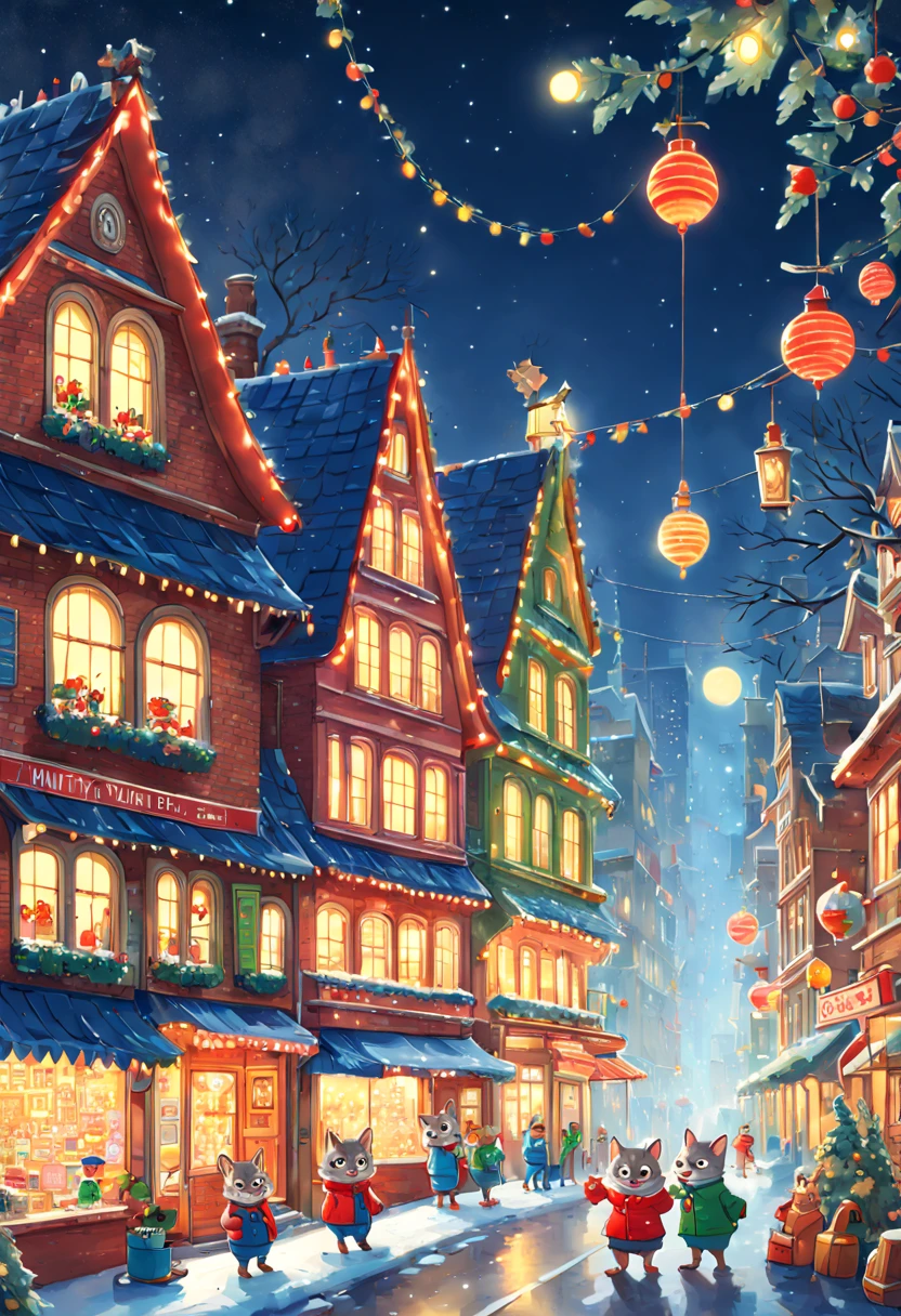 by Richard Scarry, night, happy new year, enhance, intricate, (best quality, masterpiece, Representative work, official art, Professional, unity 8k wallpaper:1.3)