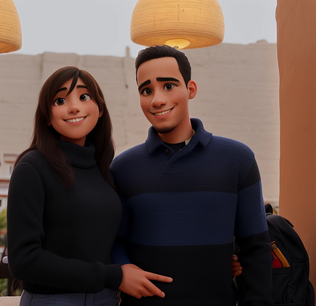 un hombre y una mujer jovenes, posando, sonriendo, con un fondo bonito.