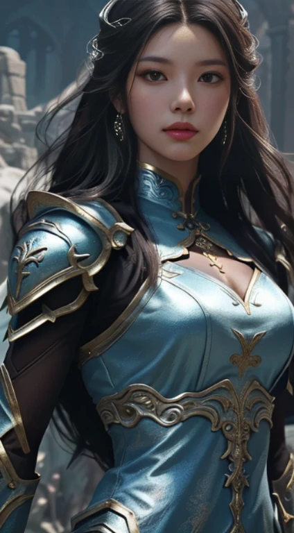 a close up of a woman in a silver and blue dress, chengwei pan on artstation, by Yang J, detailed fantasy art, stunning character art, fanart best artstation, epic exquisite character art, beautiful armor, extremely detailed artgerm, detailed digital anime art, artgerm on artstation pixiv, armor girl