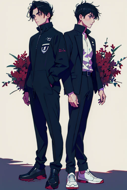 A dark-haired　two people　twinsies　discord　suits　youth　Same height