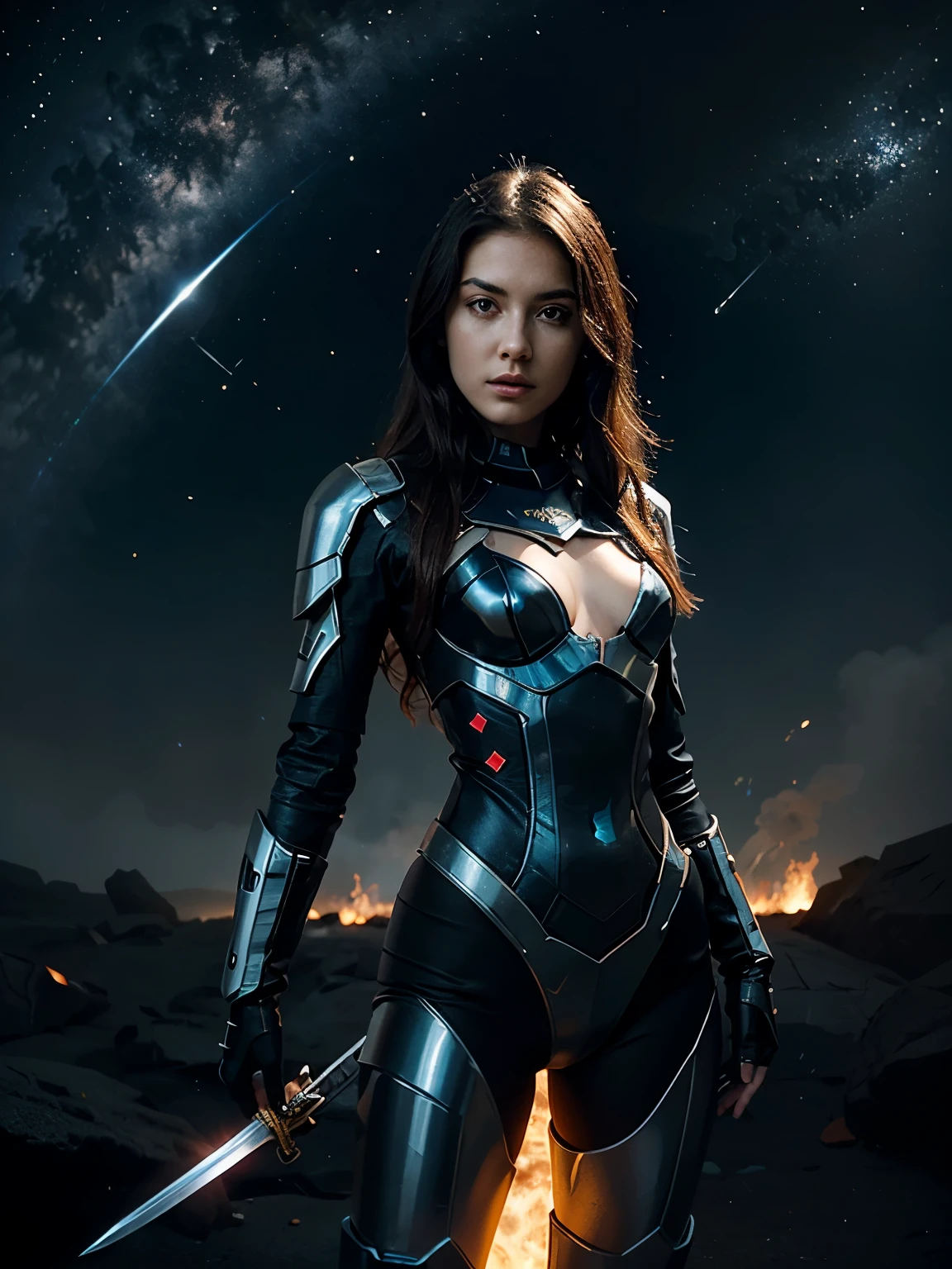 ember, space hero, Half Robot, with a sword