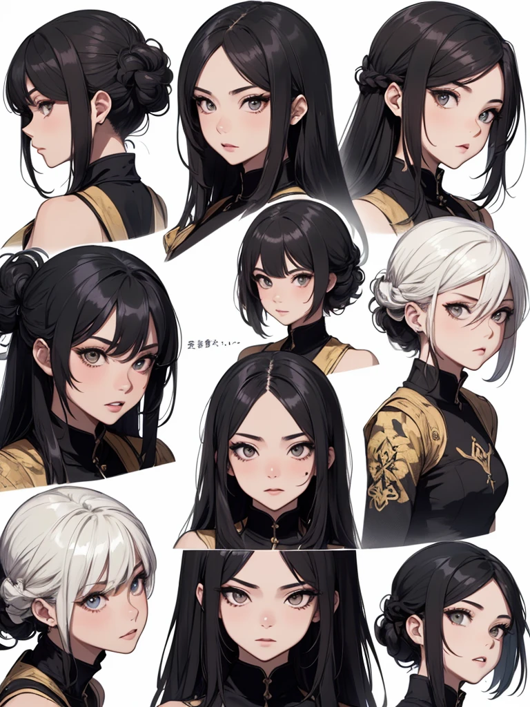 ((masterpiece)),(((bestquality))),(Character design sheet, Same character., Front, side, back), illustration, 1 girl, Hair color, ผมFrontม้า, Hairstyle, Fax, eye, environment change scene, Hairstyle, Fax, Zitai Pier, Female, Shangyi Shirt, star, ชาร์เทิร์นเบeyeโลรา, annoyed, ใบFrontเท่านั้น, Separate from each other.., fins, eyeชั่ง, jewelry, sharpt teeth, shouting, ดวงeyeเป็นประกาย, high-detail, ((4 expressions)), Jungle Theme , ((ตกสะเก็ดบนใบFront, Glossy lips, Glossy skin, (((มีสี่Frontเท่านั้น))), (((Only four references)))( background, white background: 1.3), --6