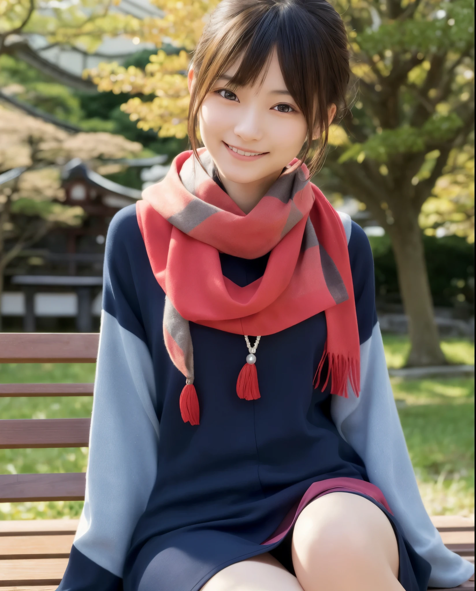Arafed asian woman sitting on a bench in a park - SeaArt AI