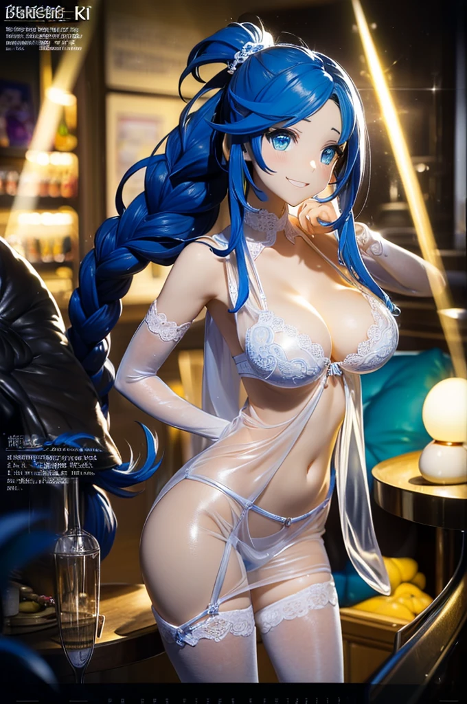 (Official art、Best Quality、Unity 8k Wallpapers、32K、ultra-detailliert、超A high resolution、realisitic、Photorealsitic:2.0、pvc revoltech)、(Cinematic lighting:1.8)、(Full body)、Transparency、Crying face、bold breasts、Acrylic Stand,A shop clerk wearing a see-through blue two-piece lace queen costume.、fashion modell、Charming smile,A sexy,See-through vinyl slit pleated mini skirt,cleavage of the breast、See-through lace bra、amazing、foco nítido、I opened my mouth a little、there are many spectators、(bright blue long braided ponytail、beautiful hair of blue color、 Blue eyes)、Trapped inside a glass show window、service area,Fancy Goods、Amusement park toy store、large lcd panel monitor,Inside the UFO Catcher、Exhibition POP panel、