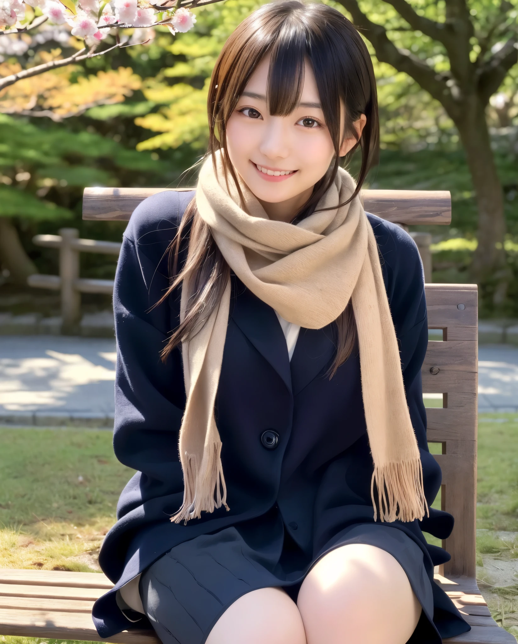 tre anatomically correct,Masterpiece of,High image quality,((Japan hair)),((Natural smile)),((Hair fluttering in the wind)),The ultra-detailliert、High quality textures、intricate detailes、detaileds、非常detailedsなCG、High quality shadows、Detail Beautiful delicate face、Detail Beautiful delicate eyes、depth of fields、Ray traching,1girl in, japanaese girl, Cute, slender,An arafi woman wearing a scarf and sitting on a park bench, a japanese girl, Japan Women Fashion Models, Beautiful young Japan woman, Gorgeous young Japan woman, beautiful japanese female, Japan Girl, real life anime girl, Beautiful Japan Girl, Japanese Models, 美しいjapanaese girlの顔, Young Asian Girl