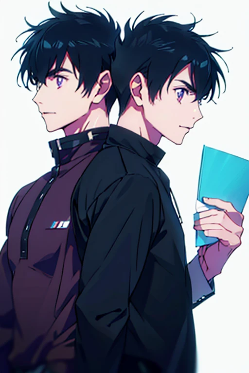 A dark-haired Two people twinsies discord Suits youthfulness Same height