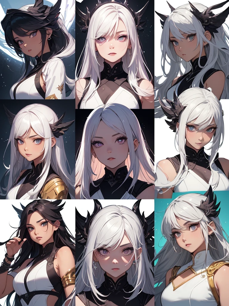 ((masterpiece)),(((bestquality))),(Character design sheet)),((ผmasterpiece)),(((bestquality))),(Character design sheet, Same character.., Front, side), Cute Girl, Front, side, back), illustration, highres, Maximum quallity, illustration, cinematic light, ultra-detail, ใบFrontที่มีรายละเอียด, (The most detailed quality of vision, hyper detailed, masterpiece, (ใบFrontที่มีรายละเอียด), White Hair, purple eyes, high-detailสุด, shining eyes, Medium Breats, black halo, White Clothes, Backlight Indiff:1.4), light rays, (high contrast), (colorfully),annoyed, ใบFrontเท่านั้น, Separate from each other.., fins, balance, jewelry, sharpt teeth, shouting, sparkling eyes, high-detail, ((4 expressions)), Jungle Theme , ((ตกสะเก็ดบนใบFront, Glossy lips, Glossy skin, (((มีสี่Frontเท่านั้น))), (((Only four references)))