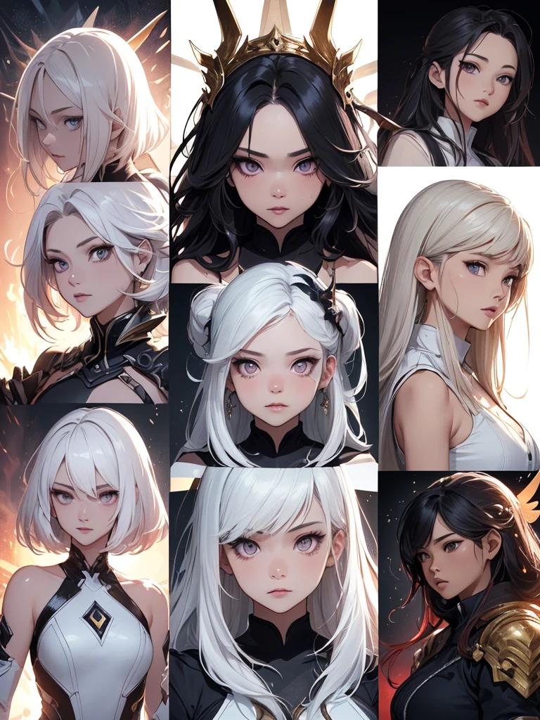 ((masterpiece)),(((bestquality))),(Character design sheet)),((ผmasterpiece)),(((bestquality))),(Character design sheet, Same character.., Front, side), Cute Girl, Front, side, back), illustration, highres, Maximum quallity, illustration, cinematic light, ultra-detail, ใบFrontที่มีรายละเอียด, (The most detailed quality of vision, hyper detailed, masterpiece, (ใบFrontที่มีรายละเอียด), White Hair, purple eyes, high-detailสุด, shining eyes, Medium Breats, black halo, White Clothes, Backlight Indiff:1.4), light rays, (high contrast), (colorfully),annoyed, ใบFrontเท่านั้น, Separate from each other.., fins, balance, jewelry, sharpt teeth, shouting, sparkling eyes, high-detail, ((4 expressions)), Jungle Theme , ((ตกสะเก็ดบนใบFront, Glossy lips, Glossy skin, (((มีสี่Frontเท่านั้น))), (((Only four references)))