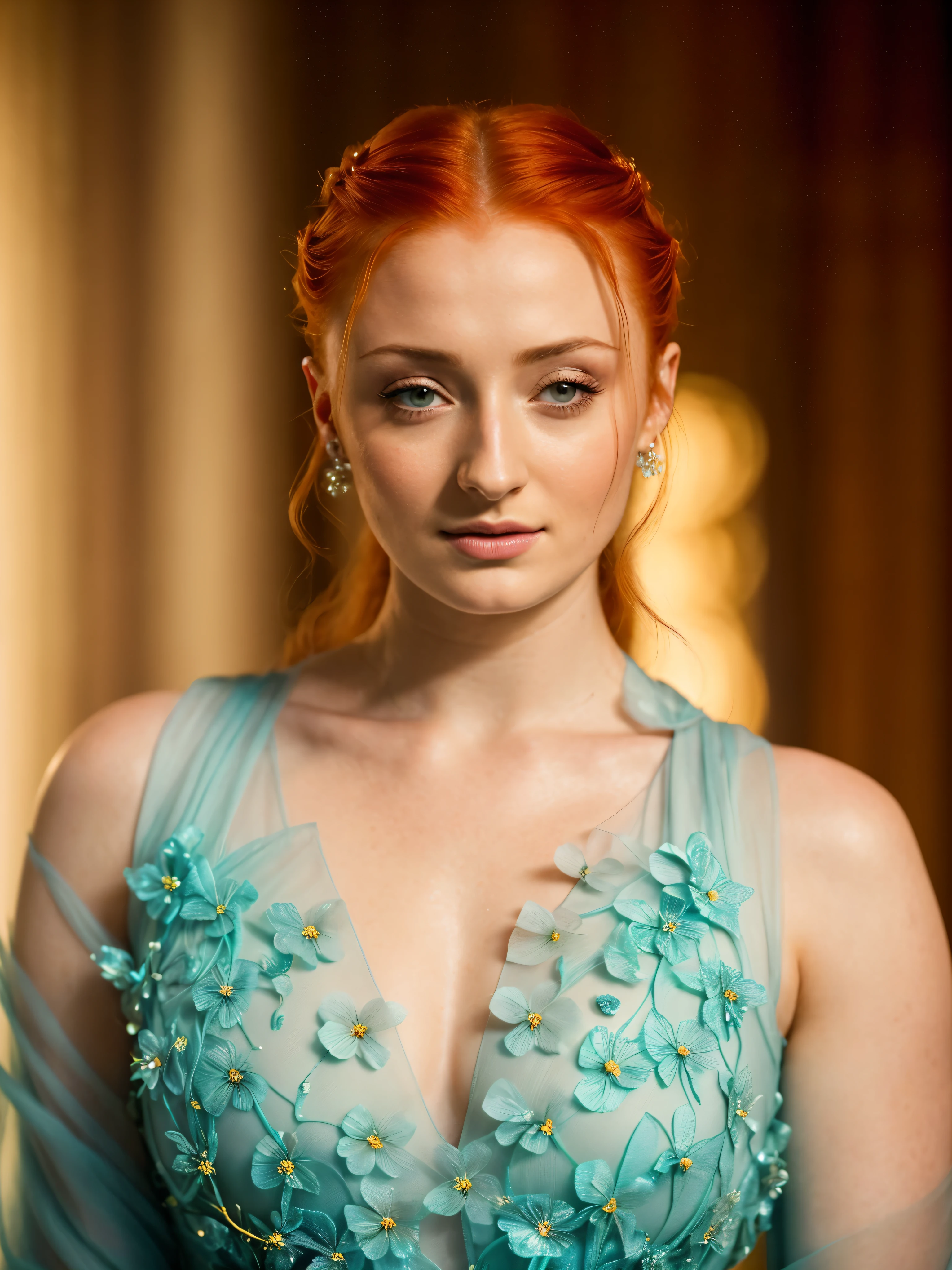 a stunning  photo Sansa Stark played by Sophie Turner, Game of thrones series stills, cinematic colour grading, gorgeous, Awesome, Attractive, Amazing, Beautiful, Breathtaking, Charming, Dashing, Dazzling, Elegant, Fantastic, Fabulous, Gorgeous, Hot, Marvelous, Magnificent, Mindblowing, Stunning  woman ,  woman smirking, natural lighting, 
epic character composition,
sharp focus, film grain