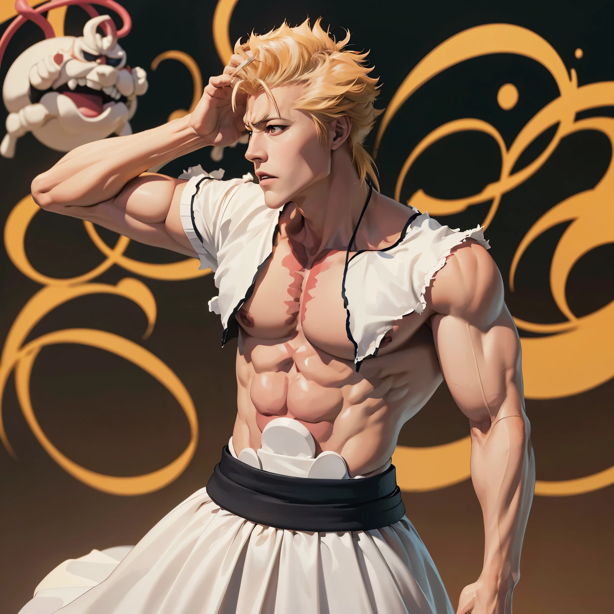 chico anime con un cuerpo musculoso y una camisa ajustada puesta, muscular!!, muscular character, Estilo baki, muscular! Blanco, muscular!!!, muscular!, Super buff y cool, musculatura, big biceps, muscular!! Science-Fiction, muscular characters, Hermosa pose de anime, fuerte e imponente, pose fuerte, Baki el garfio, Arte de anime limpio y detallado, large musculatura