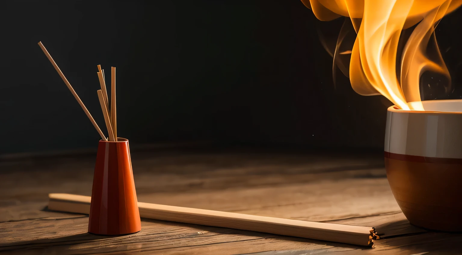 colorful incense stick burning, dimmy moody light, high details, high quality, realistic, sharp focus, professional photography,