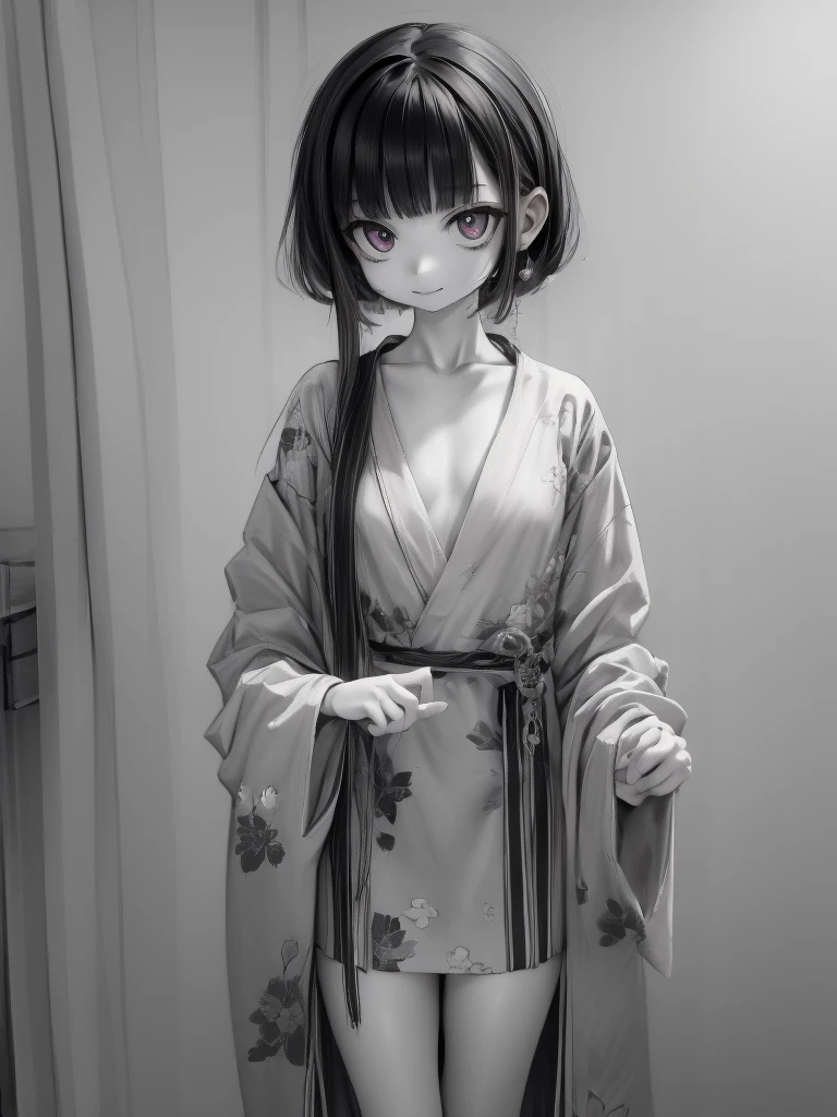 1girl in,,,,,10years old girl,ssmile,,Beautiful furisode,Thigh,de pele branca,A dark-haired,Purple pupils,high-angle,,(Superflat, Flat Shading, flat-colors:1.1),(cute little:1.2),Exposed shoulders,Bare legged,Open chest,,,,,,,,,,,,,,,,,,,,,,,,,,,,,,,,,,,,,,