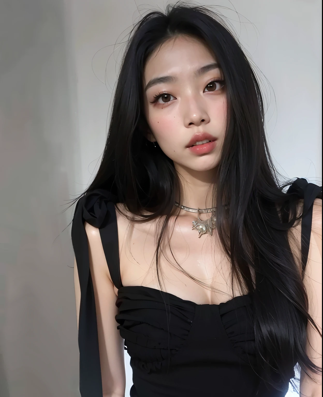 there is a woman with long black hair posing for a picture, Asian girl with long hair, coreana, linda mulher coreana jovem, cruel korean goth girl, Mulher sul-coreana bonita, mulher coreana jovem bonita, Ulzzang, Beautiful Asian girl, a young asian woman, com cabelos longos e olhos penetrantes, com longos cabelos escuros, com cabelos longos, an Asian woman