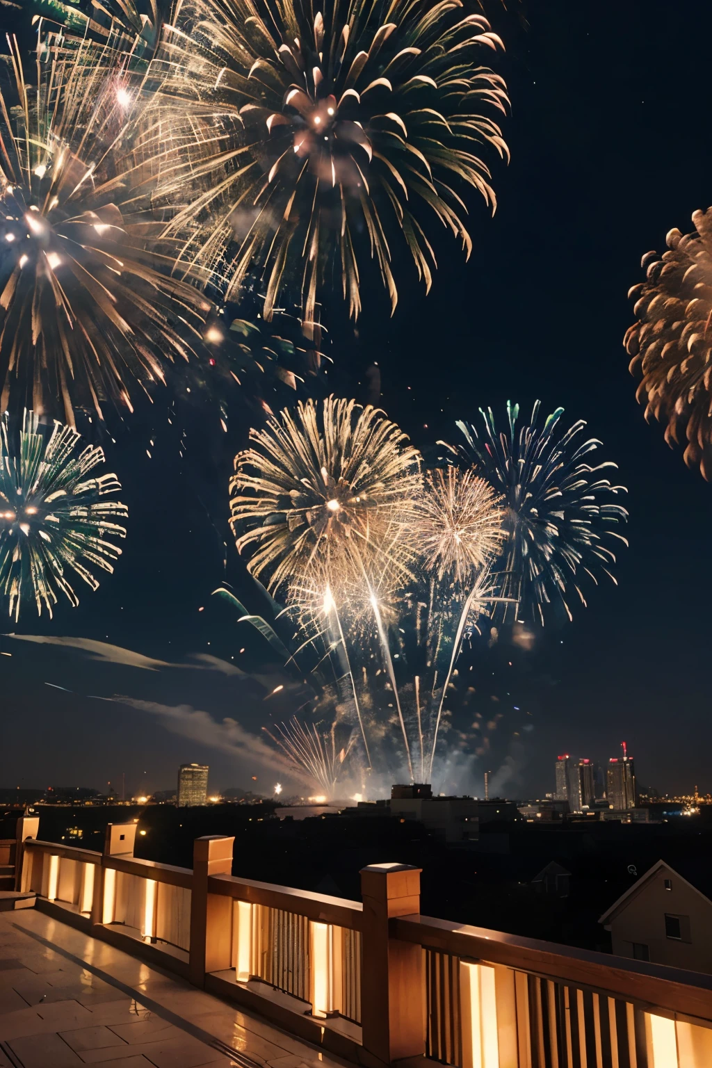 3D buildings at the end of the year party with fireworks