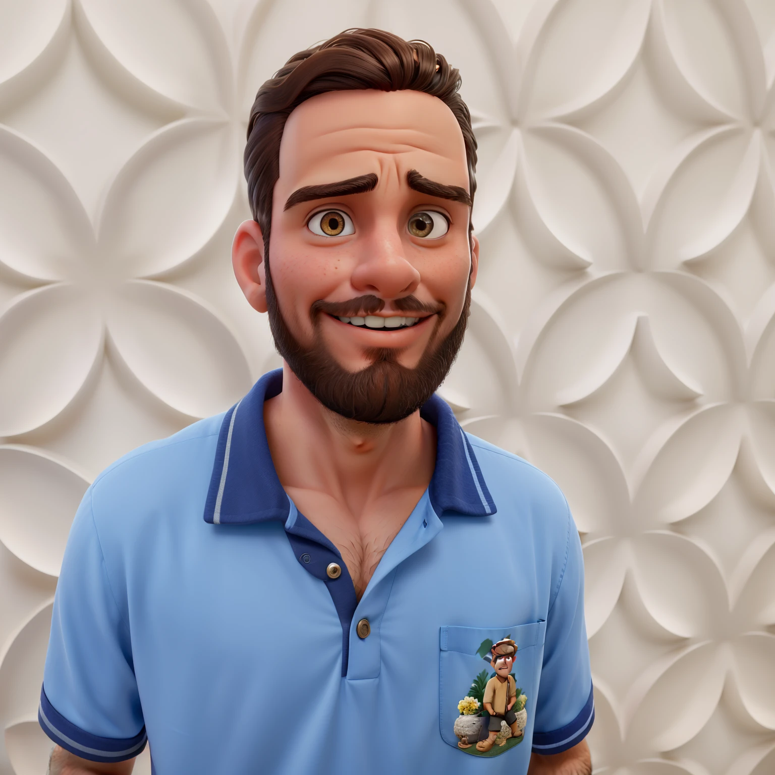 Garoto, cabelo liso marrom, com barba penteado para o lado direito, olhos castanhos, comemorando,  parado na frente, illuminated by the light of a lamp, contra o pano de fundo de uma biblioteca