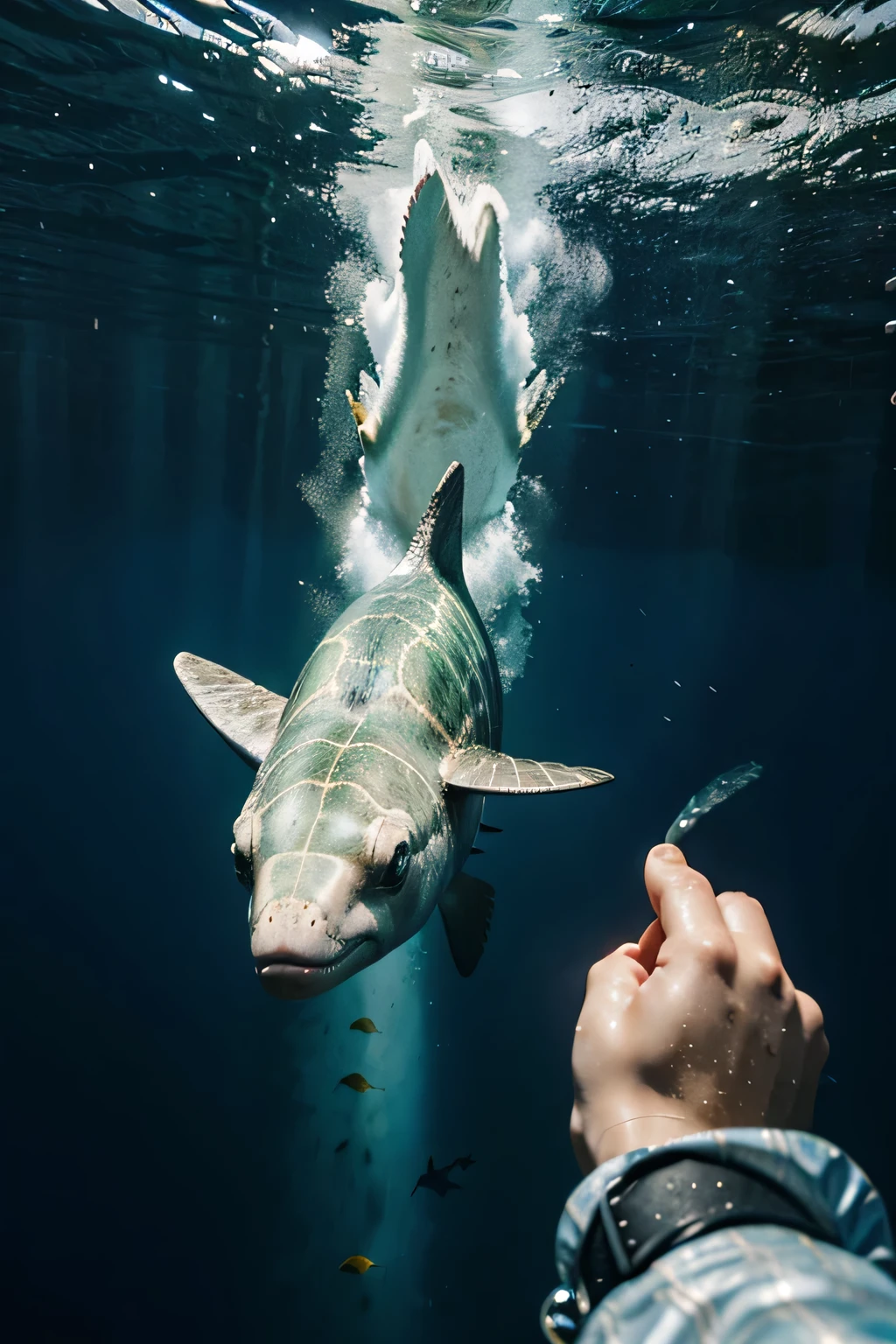 chrocodile chasing human in water