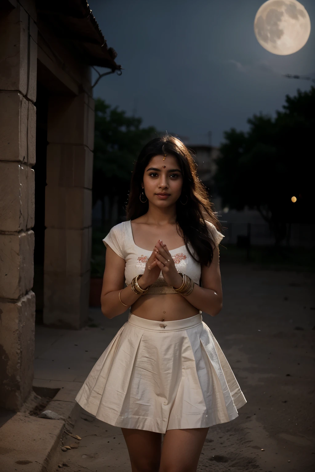 Photograph of Indian cute cultured dressed girl playing garba on the moon #hdr #highquality