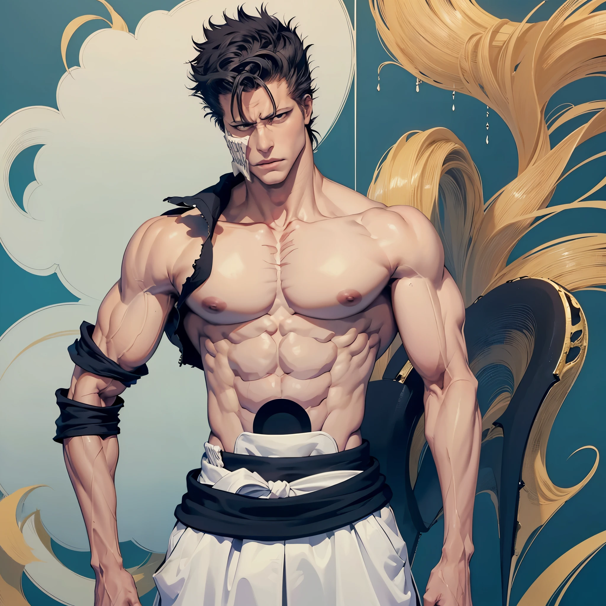 chico anime con un cuerpo musculoso y una camisa ajustada puesta, muscular!!, muscular character, Estilo baki, muscular! Blanco, muscular!!!, muscular!, Super buff y cool, musculatura, big biceps, muscular!! Science-Fiction, muscular characters, Hermosa pose de anime, fuerte e imponente, pose fuerte, Baki el garfio, Arte de anime limpio y detallado, large musculatura