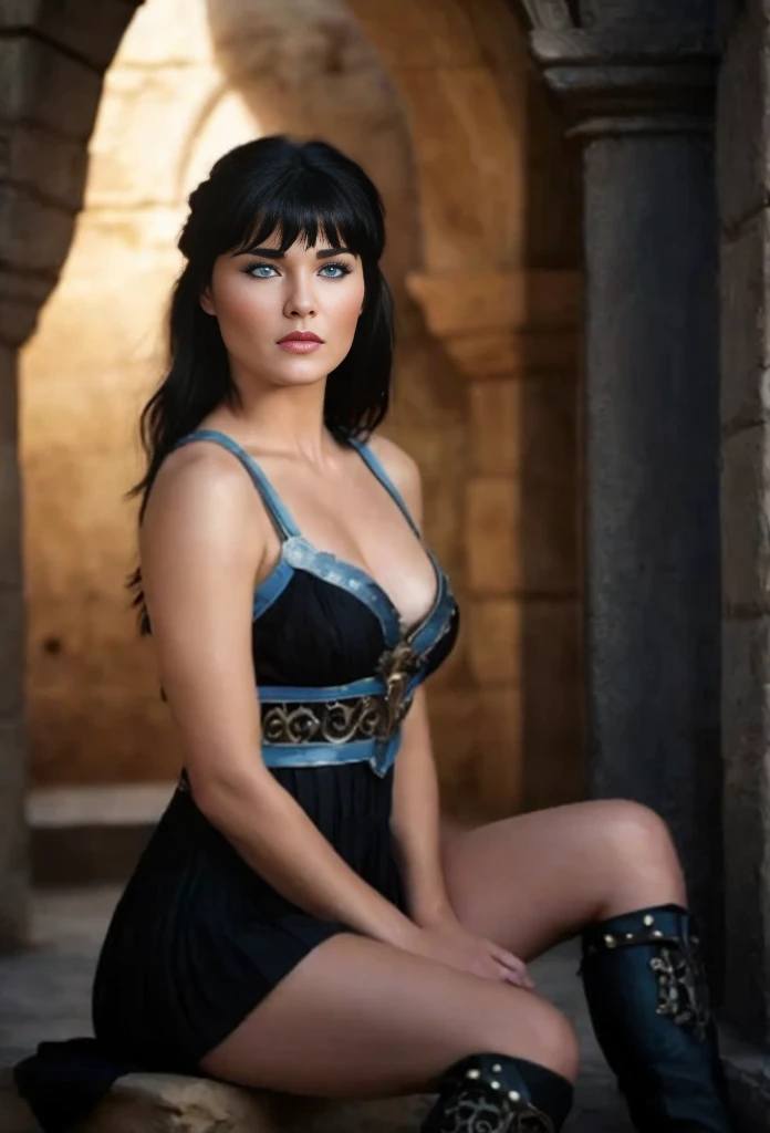 (best quality,Realistic),Xena,identical and perfect face,Olhos azuis claros,corpo perfeito,vivid colors,Detailed features,studio lighting