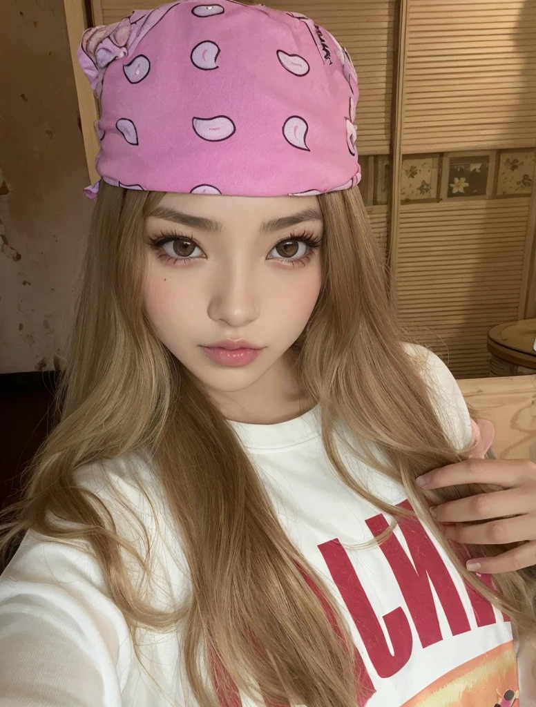 Muchacha con sombrero rosa y camisa blanca, Hermosa Delphine, Portrait of the Japanese gyaru, Chica de anime en la vida real, Linda chica kawaii, con una diadema rosa, Cabello largo y rubio y ojos grandes, Lalisa Manobal, muy hermosa linda catgirl, Lalisa Manoban de Blackpink, Cabello largo y rubio y ojos grandes