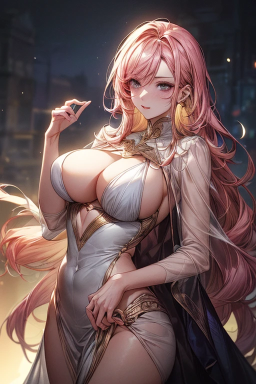(((1male people:Piercing in the left ear,、((Golden hair))、tall、tall、Tall、a handsome、refreshing、burly)))、(((1female:Pink hair、Long、short、Best style、F-cup、see-through sexy dress、Beautuful Women)))、(((a couple、Flirting)))、{(Best Quality, 8K, masutepiece, nffsw, Soft lighting, image perfect, Digital Illustration, manhwa art, super detailed image, Perfect lines, )}、