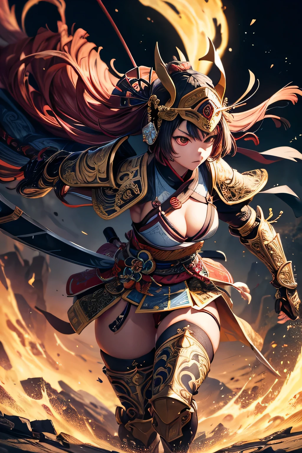 1girl, ancient shogun warrior, heavy ancient full body shogun armor and helmet, wielding a katana, combat stance, mean look, highly detailed, vibrant appearance, creative behavior, extremly detailed, imaginative, , spontaneous, highest quality, skin texture, intricate details, (cinematic lighting), RAW photo, 8k, masterpiece,best quality,ultra-detailed,very detailed illustrations,extremely detailed,intricate details,highres,super complex details,extremely detailed 8k cg wallpaper,