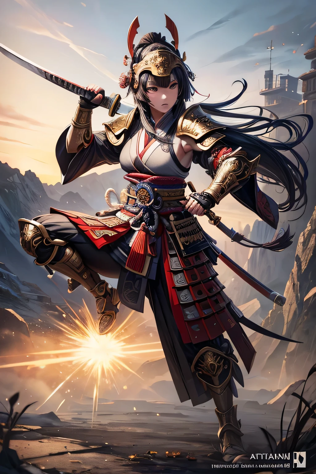 1girl, ancient shogun warrior, heavy ancient full body shogun armor and helmet, wielding a katana, combat stance, mean look, highly detailed, vibrant appearance, creative behavior, extremly detailed, imaginative, , spontaneous, highest quality, skin texture, intricate details, (cinematic lighting), RAW photo, 8k, masterpiece,best quality,ultra-detailed,very detailed illustrations,extremely detailed,intricate details,highres,super complex details,extremely detailed 8k cg wallpaper,
