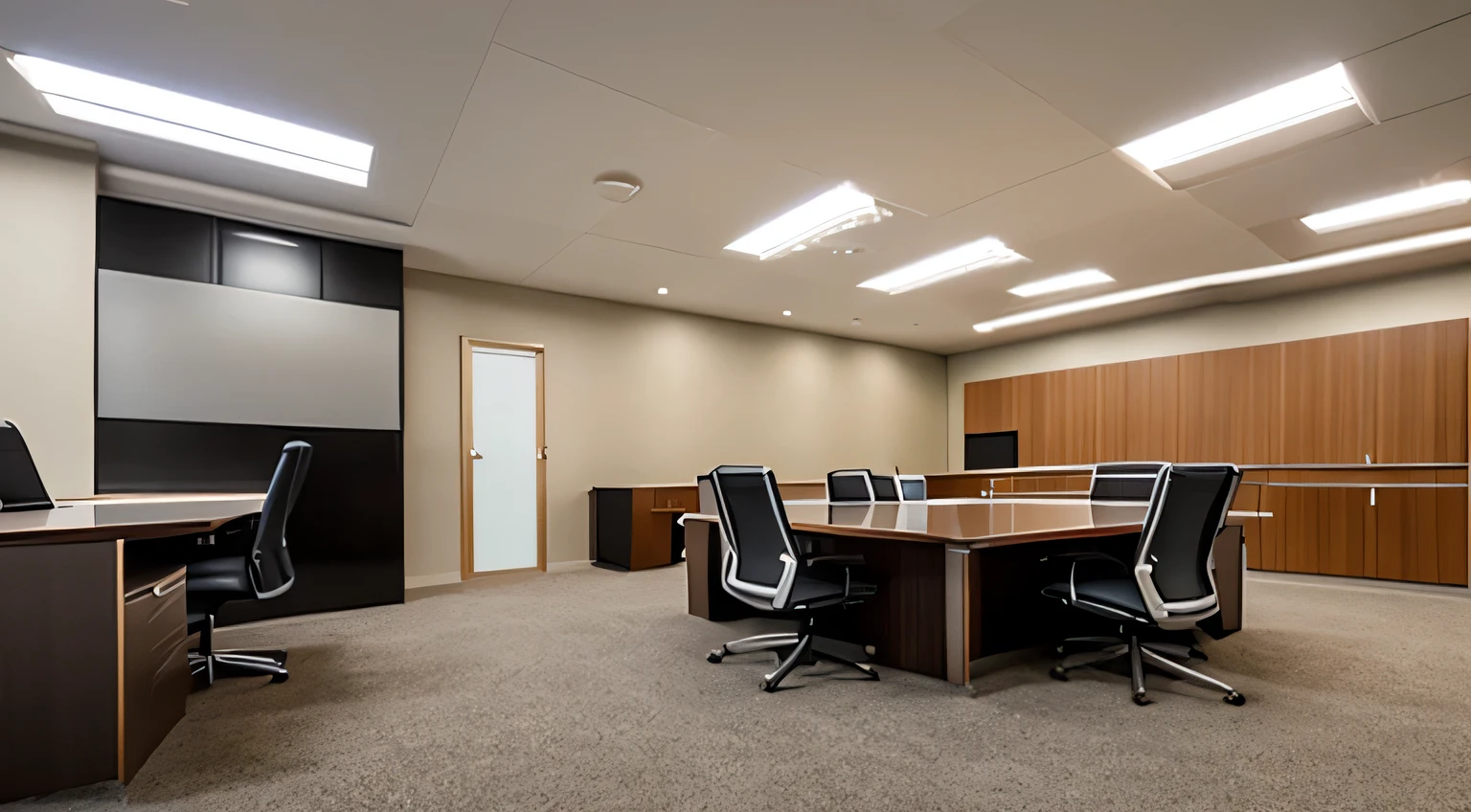 welcoming office, sophisticated and nicely decorated, 24mm lens, wide-angle view, dynamic lighting, high details, high quality, realistic, sharp focus, professional photography,
