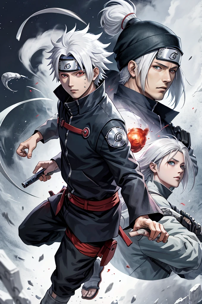 masterpiece, obito uchiha/naruto, cabelos brancos (white hair)  e olhos vermelhos, homem, masculino, bela face, belo corpo, ultra-detalhado