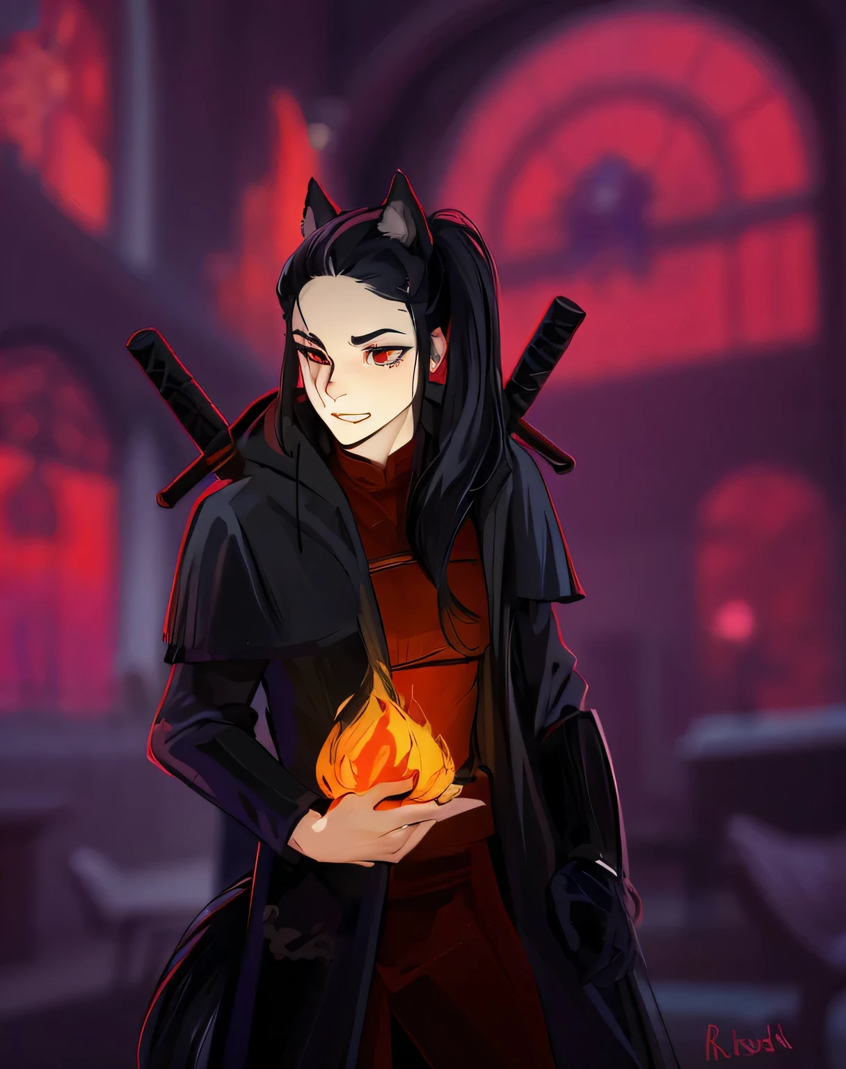 Wolf ,hairlong ,pony tail , mage