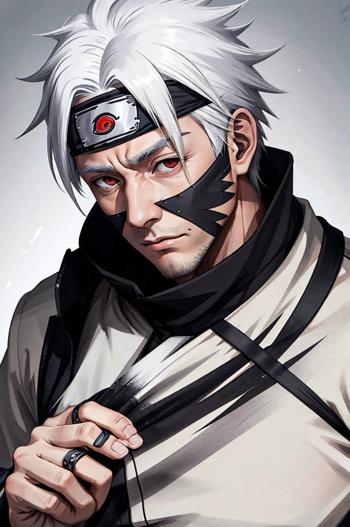 masterpiece, obito uchiha/naruto, cabelos brancos (white hair)  e olhos vermelhos, homem, masculino, bela face, belo corpo, ultra-detalhado