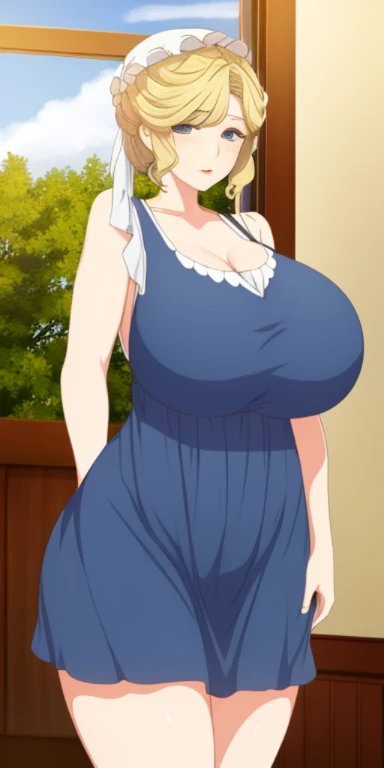 MariM, huge_breasts, standing, solo, sundress,, masterpiece, best quality, detailed face, detailed eyes, highres,