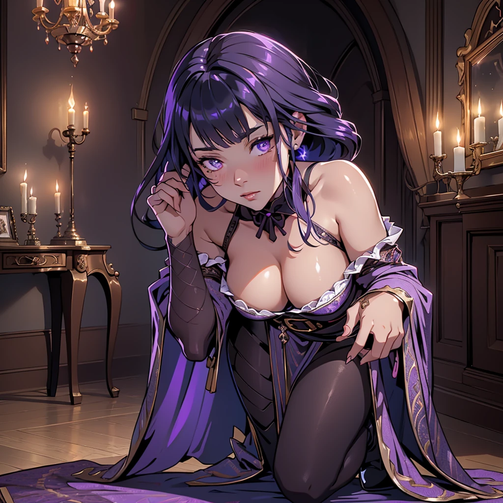 Hyper realistic super detailed sexy Maghla, expressions faciales sexy, seductive facial expressionace detail: 1.4): 0.4], 16K resolution, 4k resolution, (Ventre plat parfait), (image couleur), BREAK I. Outfiegant, enchanting, long and fitted dress, plunging back, deep neckline, long lace sleeves, belt adorned with mystical symbols, high-heeled boots, black and silver jewelry.
II. Venue: Gothic castle, dark and mysterious atmosphere, dim lighting with chandeliers, library full of old grimoires, mirrors framed with magical motifs, incense-scented candles, mystical mist floating in the air.
III. Decoration: Gothic ambiance, dim lighting with violet and blue lights, refined furniture with touches of black and silver, black velvet drapes, mirrors adorned with witchcraft motifs, lavender-scented candles, BREAK, looking at viewer, masterpiece, best quality, highly detailed, desire, blush, (Beautiful and detailed eyes description), (beautiful and detailed face), Perfect female body, (Best Quality), (ultra-detailliert), (masuter piece), (hight resolution), (Original), (the Extremely Detailed CG Unity 8K Wallpapers)