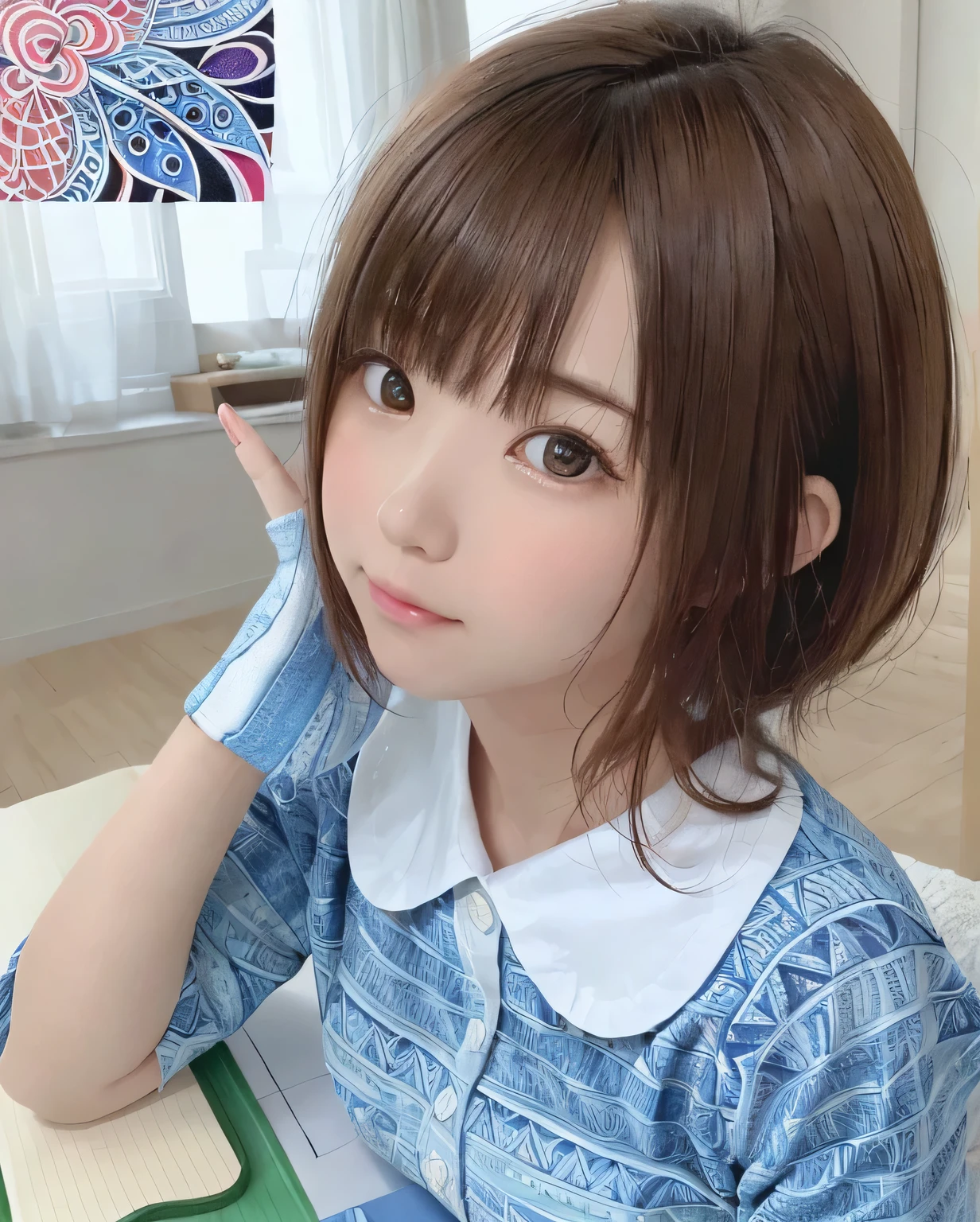 (ultra-detailliert背景、detailedbackground)、absurderes、Hi-Res、ultra-detailliert、ighly detailed、1girl in、(colourfullの鉛筆:1.3)、(Zentangle:1.2)、(Geometry:1.2)、(colourfull)、A slender、tiny body、flat body、Elementary school face
