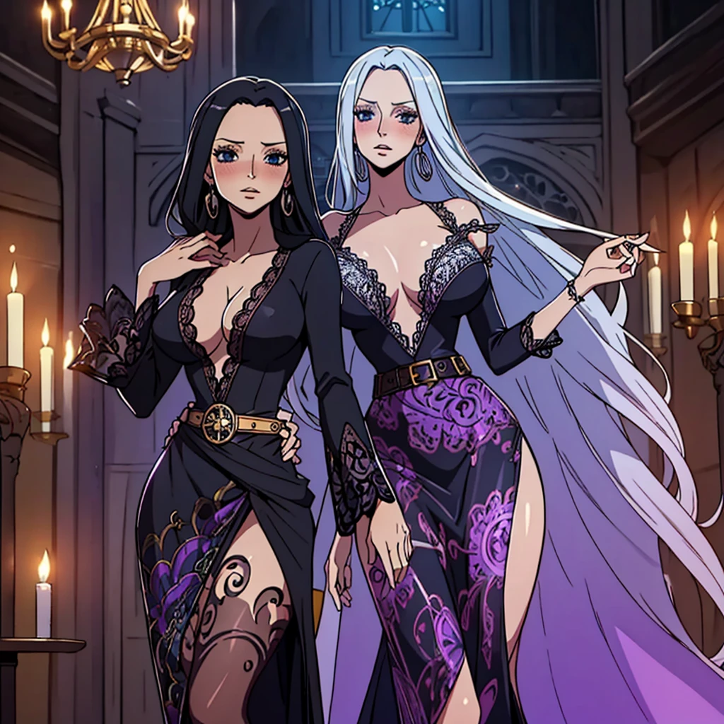 Hyper realistic super detailed sexy Maghla, expressions faciales sexy, seductive facial expressionace detail: 1.4): 0.4], 16K resolution, 4k resolution, (Ventre plat parfait), (image couleur), BREAK I. Outfiegant, enchanting, long and fitted dress, plunging back, deep neckline, long lace sleeves, belt adorned with mystical symbols, high-heeled boots, black and silver jewelry.
II. Venue: Gothic castle, dark and mysterious atmosphere, dim lighting with chandeliers, library full of old grimoires, mirrors framed with magical motifs, incense-scented candles, mystical mist floating in the air.
III. Decoration: Gothic ambiance, dim lighting with violet and blue lights, refined furniture with touches of black and silver, black velvet drapes, mirrors adorned with witchcraft motifs, lavender-scented candles, BREAK, looking at viewer, masterpiece, best quality, highly detailed, desire, blush, (Beautiful and detailed eyes description), (beautiful and detailed face), Perfect female body, (Best Quality), (ultra-detailliert), (masuter piece), (hight resolution), (Original), (the Extremely Detailed CG Unity 8K Wallpapers)